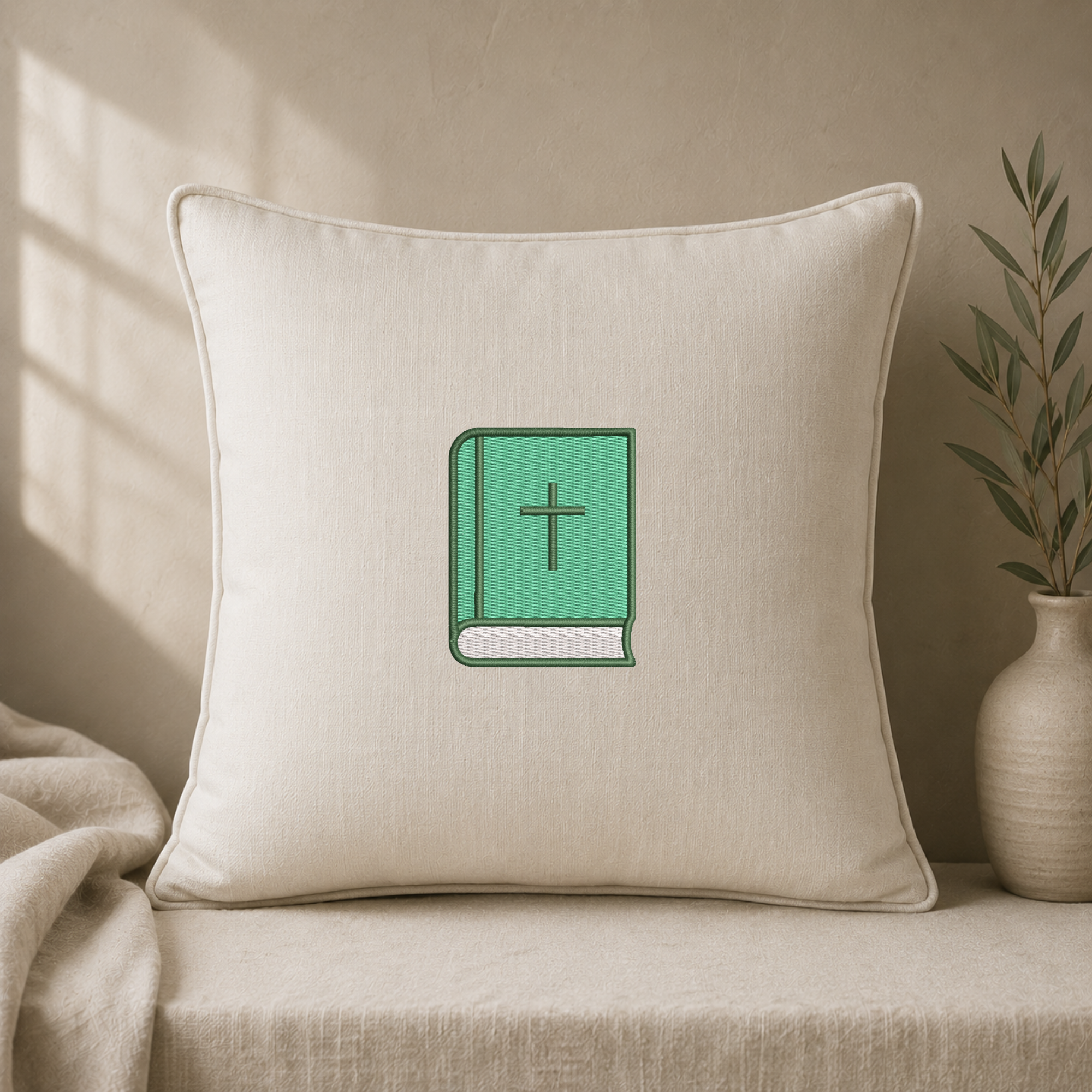 Green Bible embroidery design, Christian book embroidery file, Machine embroidery, 7 Formats + 6 Sizes