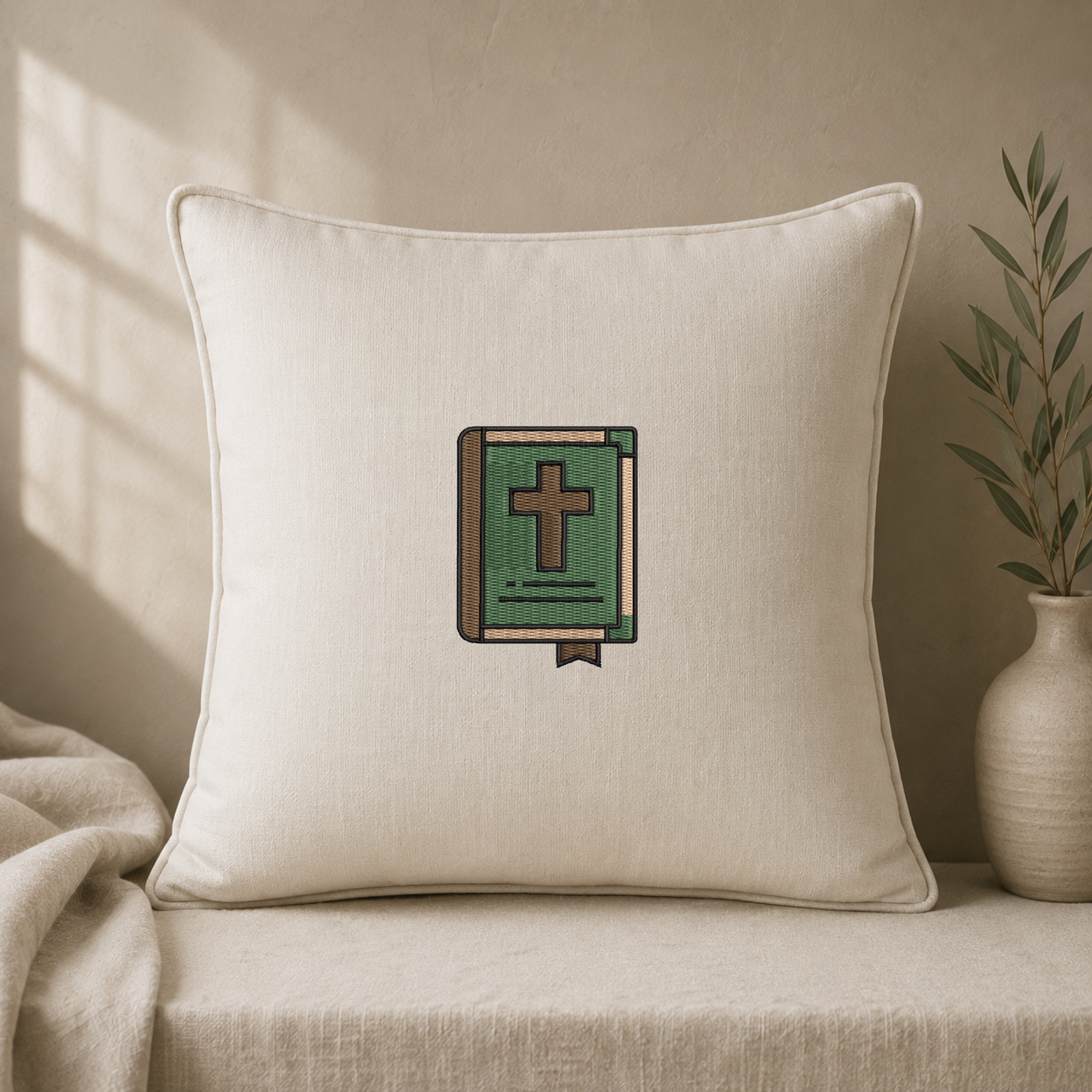 Green Bible embroidery design, Christian embroidery file, Book Machine embroidery, 7 Formats + 6 Sizes