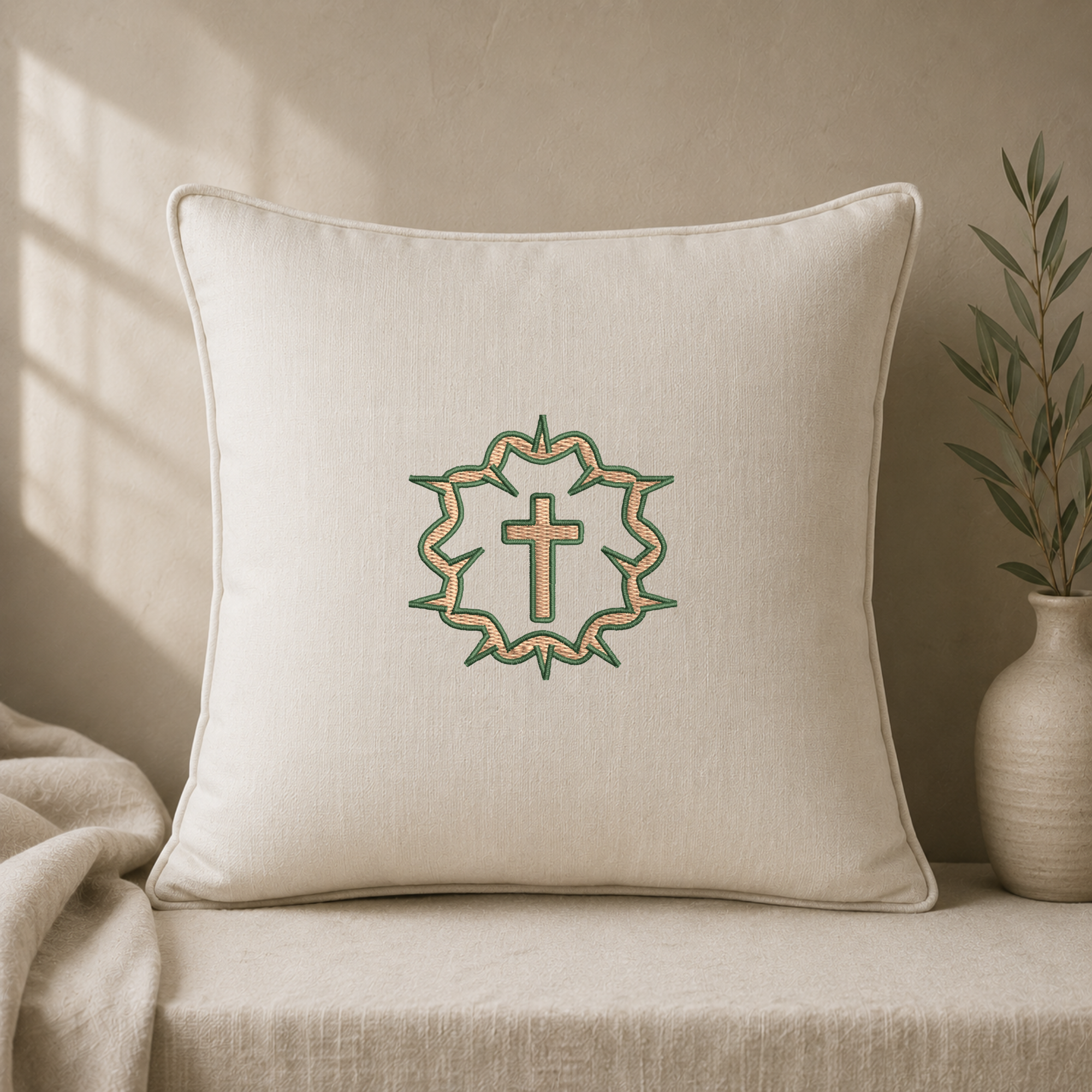 Thorn & cross embroidery design, Christian embroidery file, Machine embroidery, 7 Formats + 6 Sizes