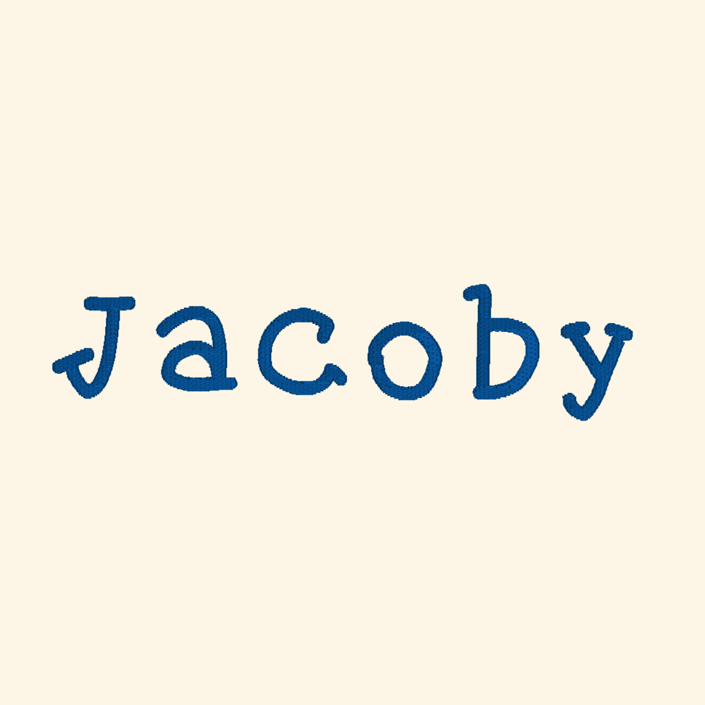Jacoby embroidery font, Serif embroidery font, Funny machine embroidery font, 7 Formats + 7 Sizes