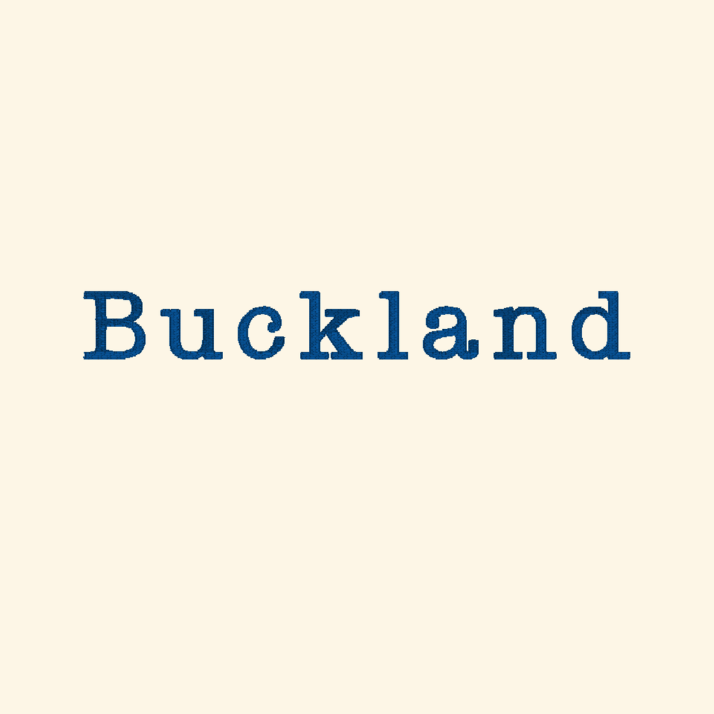 Buckland embroidery font, Typewriter embroidery font, Machine embroidery font, 7 Formats + 7 Sizes