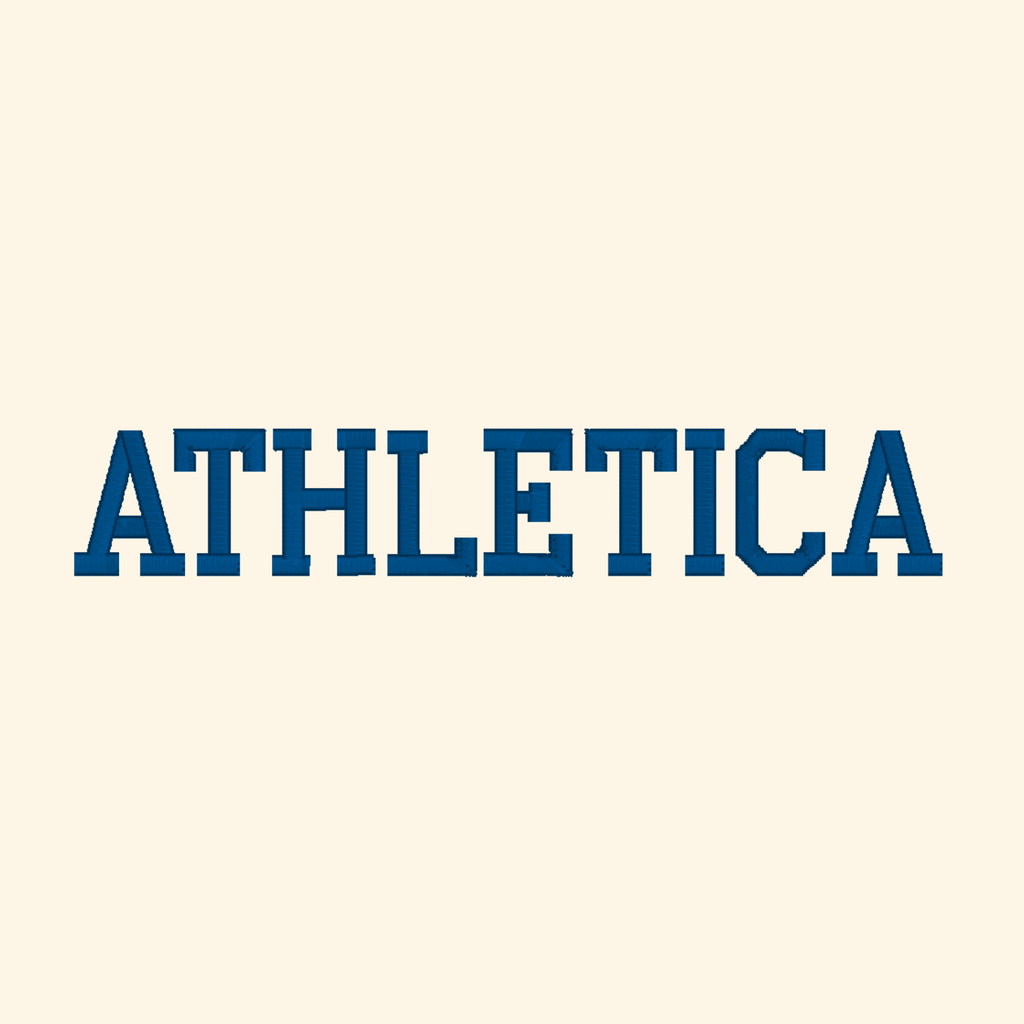 Athletica embroidery font, Display serif embroidery font, Machine embroidery font, 7 Formats + 7 Sizes