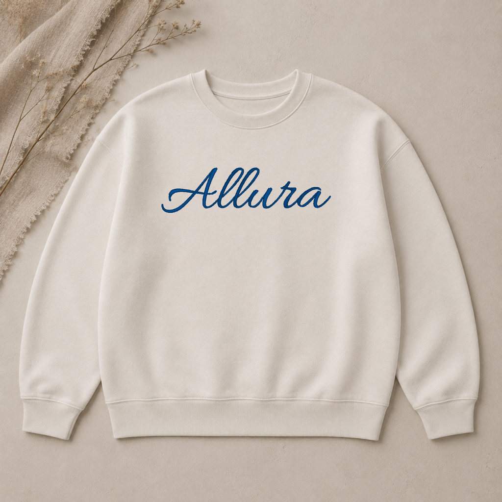 Allura embroidery font, Cursive script font, Machine embroidery font, 7 Formats + 7 Sizes