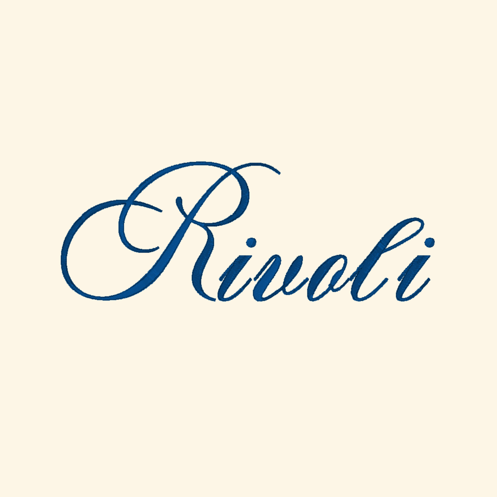 Rivoli embroidery font, Script font, Machine embroidery font, 7 Formats + 7 Sizes