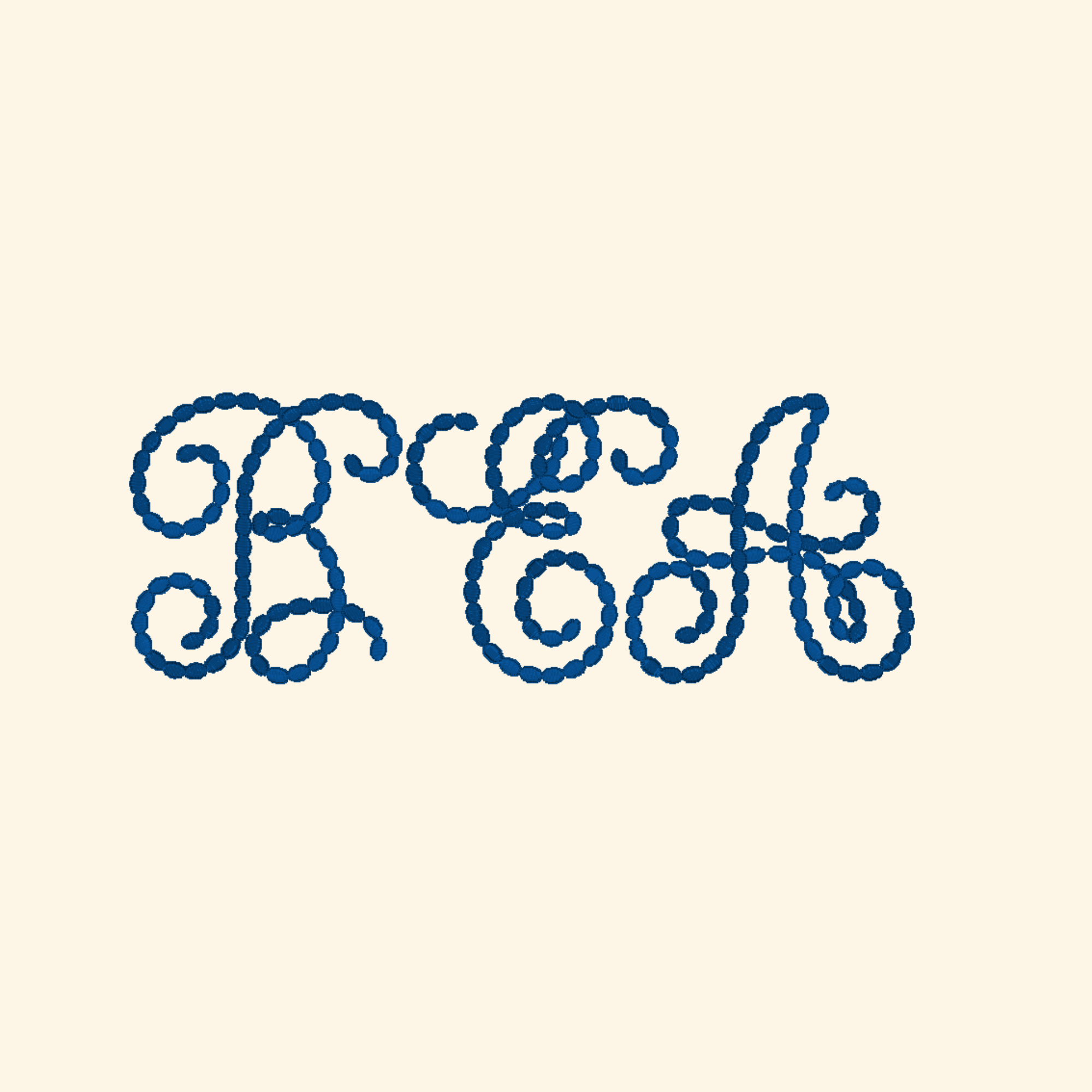 Bean embroidery font, Monogram font, Machine embroidery font, 7 Formats + 7 Sizes