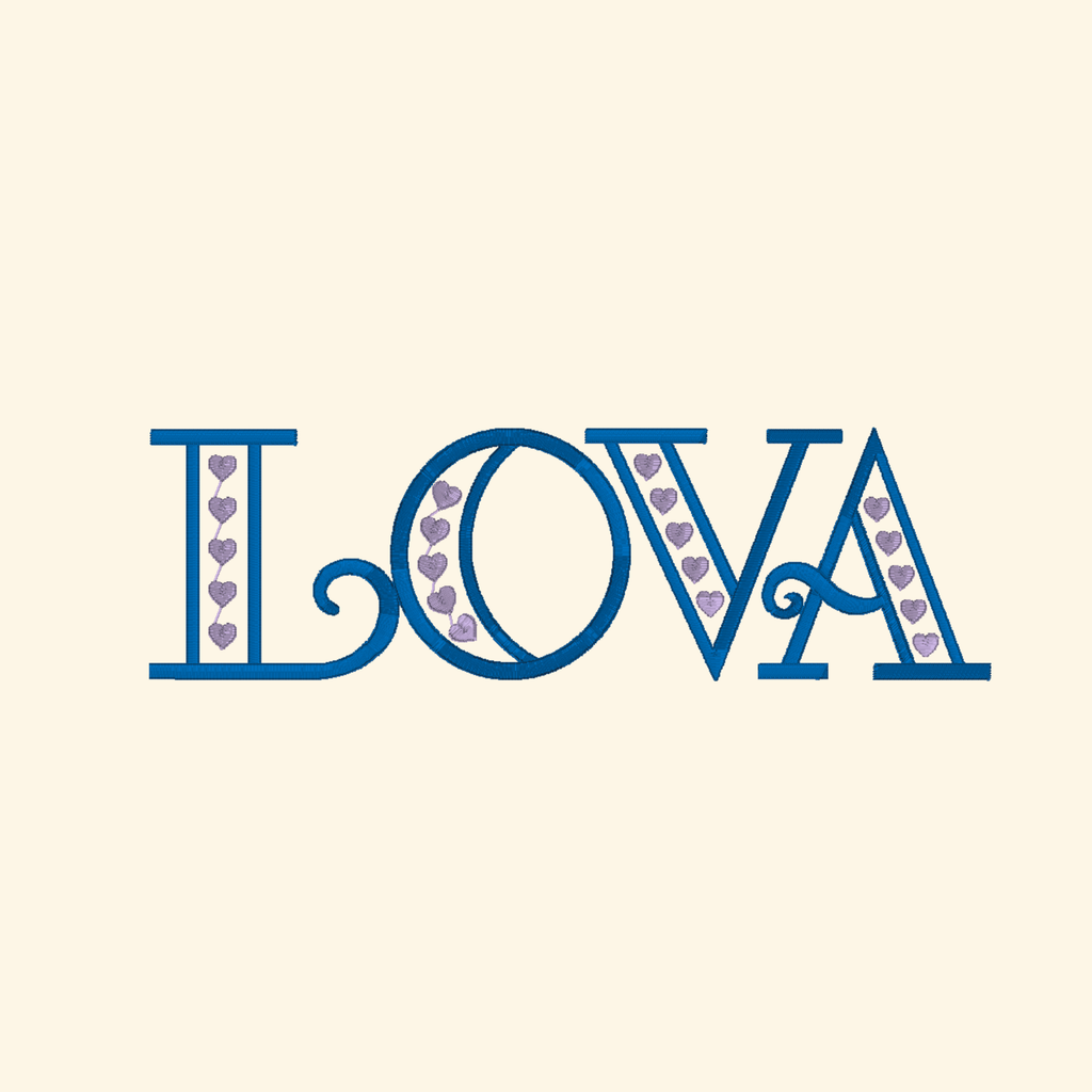Lova embroidery font, Dual color machine embroidery font, 7 Formats + 7 Sizes