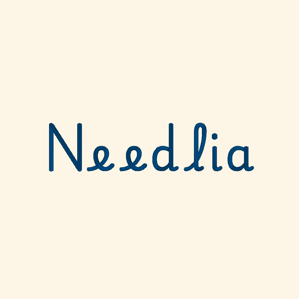 Needlia embroidery font, Cute thin font, Machine embroidery font, 7 Formats + 7 Sizes
