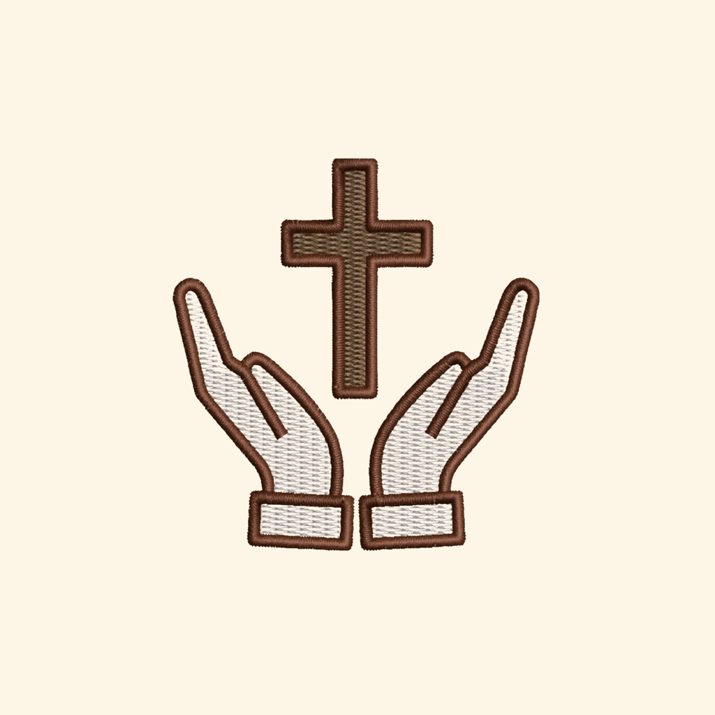 Hands & Cross embroidery design, Christian embroidery file, Machine embroidery, 7 Formats + 6 Sizes