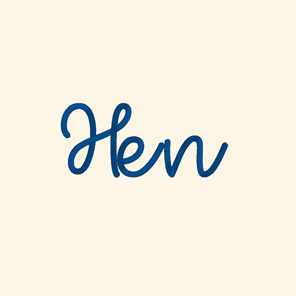 Hen embroidery font, Cute script font, Machine embroidery font, 7 Formats + 7 Sizes