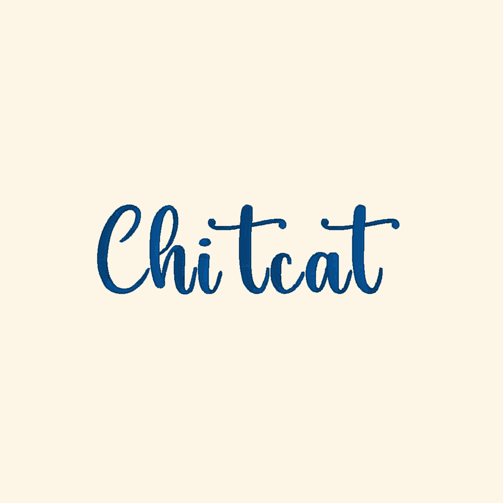 Chitcat embroidery font, Script font, Machine embroidery font, 7 Formats + 7 Sizes