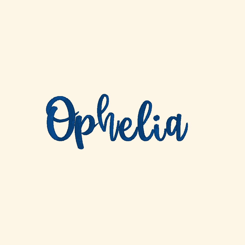 Ophelia embroidery font, Script serif font, Machine embroidery font, 7 Formats + 7 Sizes