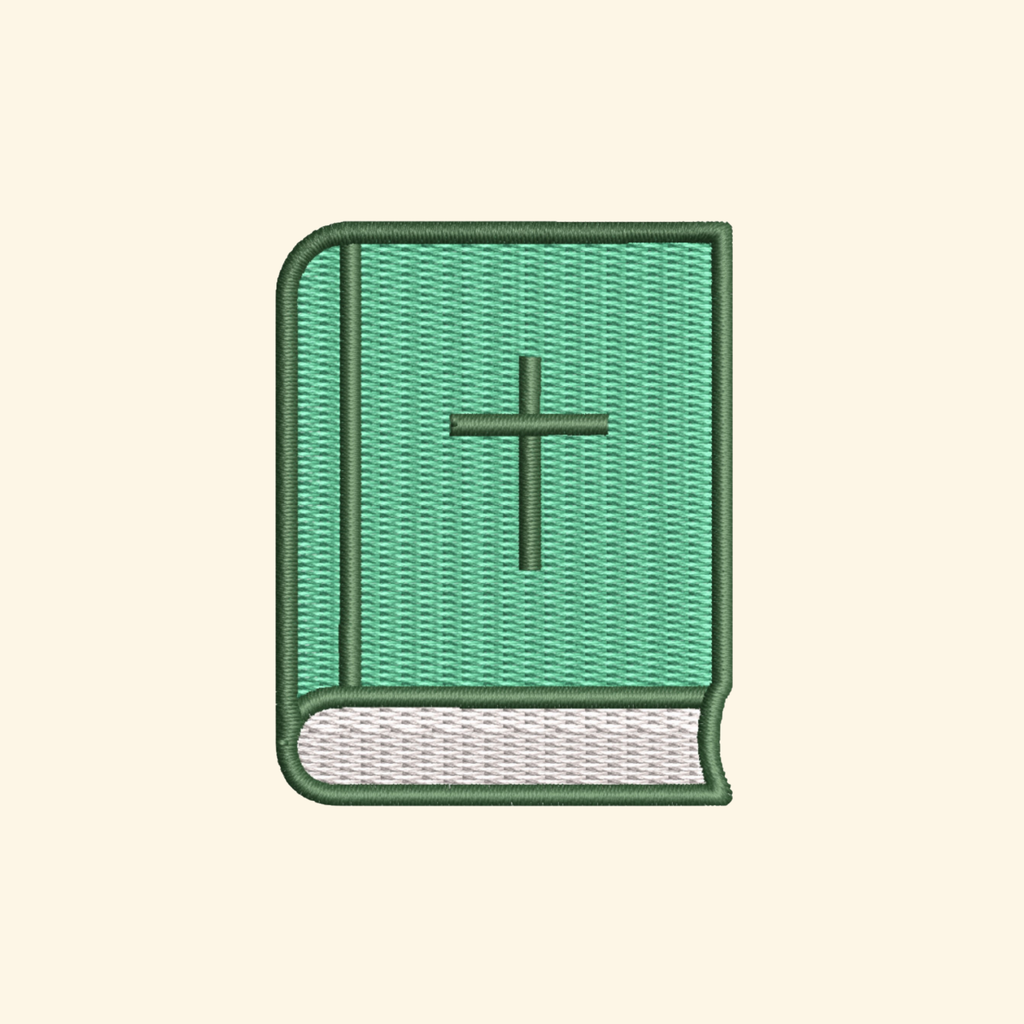 Green Bible embroidery design, Christian book embroidery file, Machine embroidery, 7 Formats + 6 Sizes