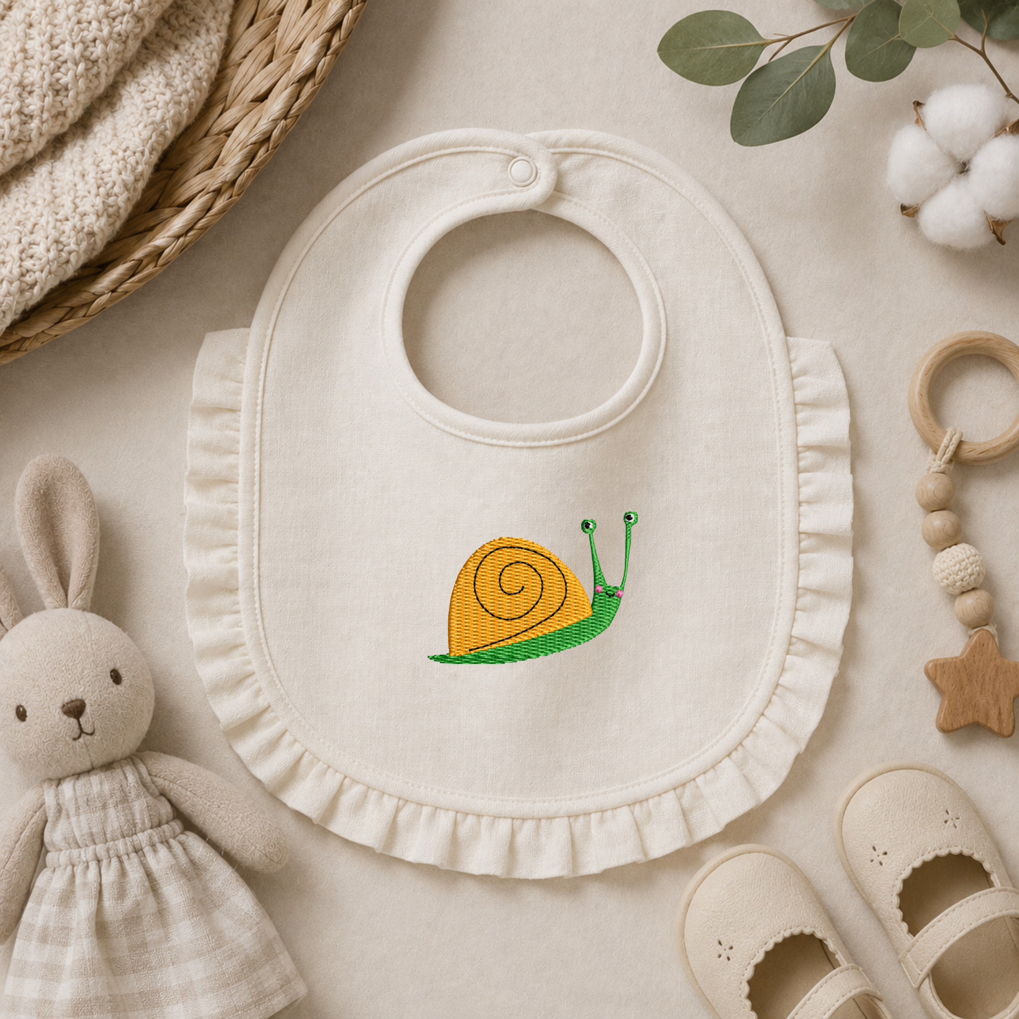 Snail embroidery design, Cute animals embroidery file, Machine embroidery for kids, 7 Formats + 6 Sizes